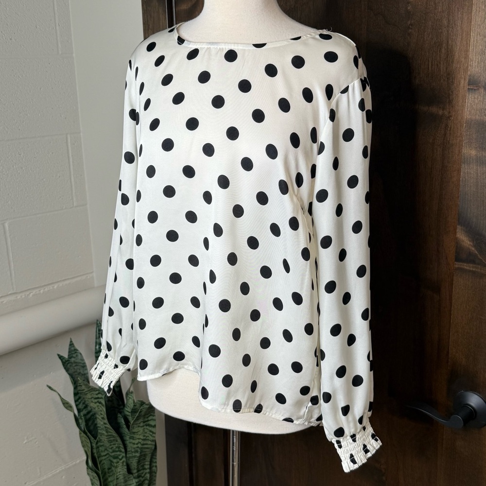 Liverpool White and Black Long Sleeve polka dot Relaxed Blouse Size M - Picture 2 of 7